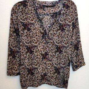 Zara Long Sleeve Pasley Blouse SIze S